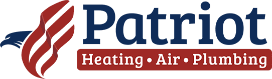 Patriot Heating, Air, Plumbing logo with an eagle head and red, white, and blue color scheme.